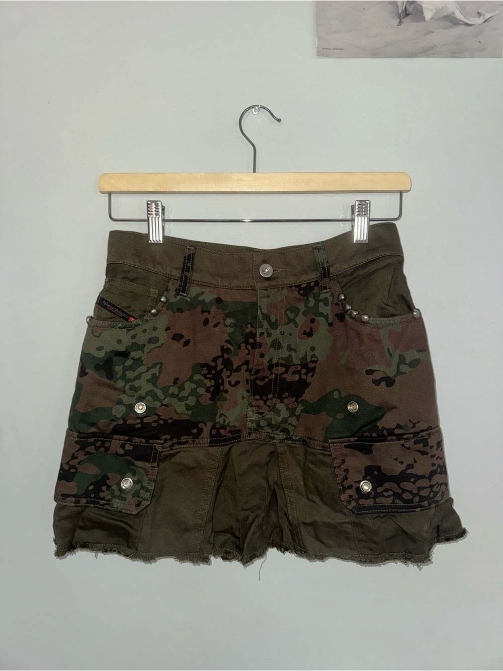 Diesel Camouflage Mini Skirt in Olive and Brown